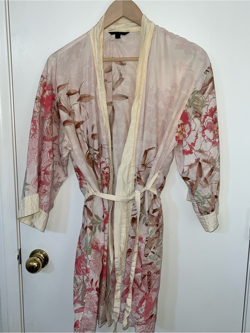 Floral Sheer Kimono Robe in Cream and Pink